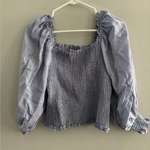 Cupcakes and Cashmere Blue Smocked Long Sleeve Top Whimsy Puffed Crop Top